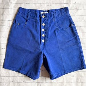 Vtg Mixed Blues High Waisted Cobalt Blue Denim Shorts Size 11 Button Fly